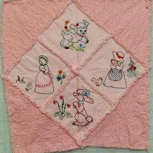 UNIQUE , HANDMADE,  HAND  EMBROIDERED , BABY ,  TODDLER RAG QUILT